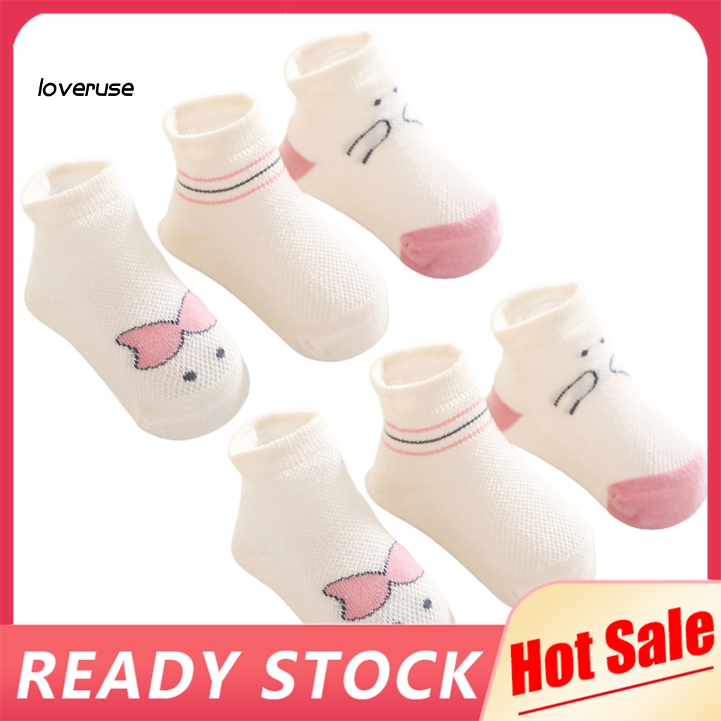 Set 3 Đôi Tất Chống Trượt Thoáng Khí In Họa Tiết Xinh Xắn Cho Bé