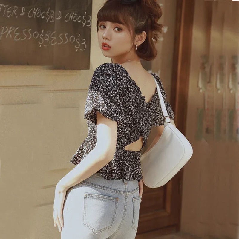 Áo kiểu nữ cổ vuông ngắn tay mẫu mới đẹp mã ZELE06