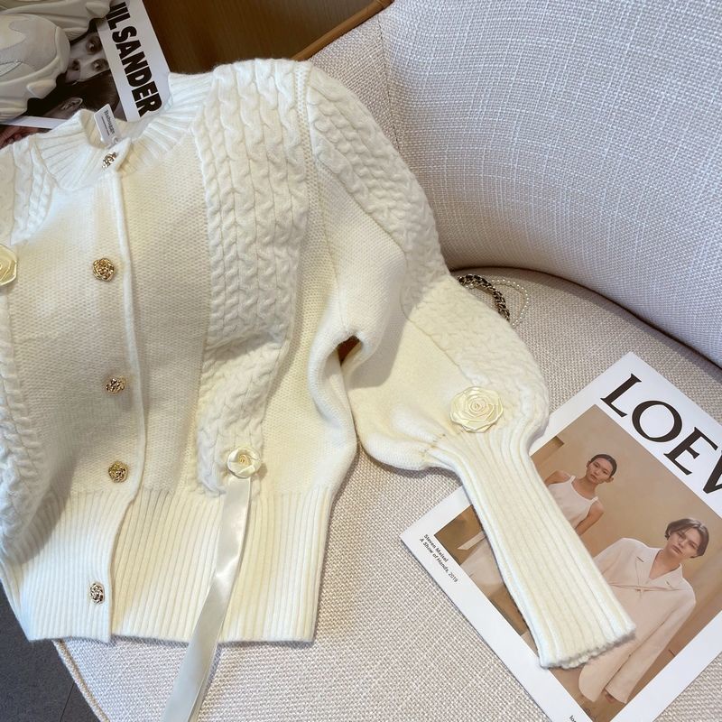 Áo Khoác cardigan Dệt Kim Tay Dài Họa Tiết Hoa Hồng Ba Chiều Thời Trang Thu Đông