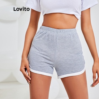 1221de-1215XJ-Quần ngắn Lovito lưng thun ghép nối màu sắc thoải mái thường ngày L13X043 (Màu đen/xám)