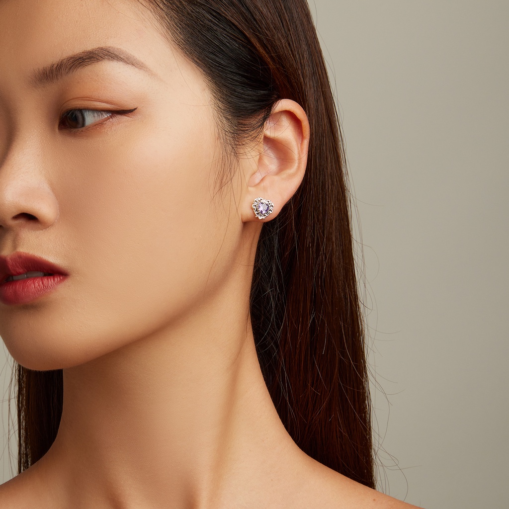 BAMOER Bông Tai HìNh TráI Tim Xi bạc 925 ĐíNh Đá Zircon ThờI Trang