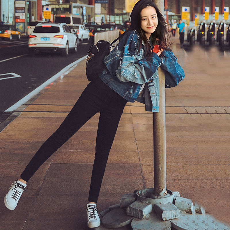 Quần Jean Lưng Cao Co Giãn Màu Đen Cho Nữ