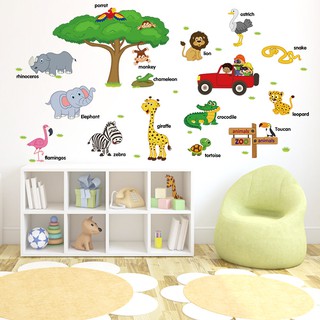 Decal dán tường thú tiếng anh cây xanh