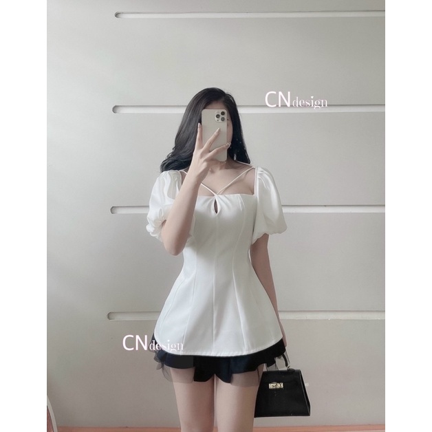 Áo tay bồng dây chéo ngực (mặc được 2 kiểu)