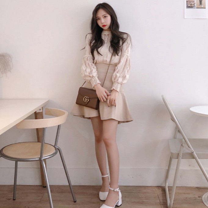 Áo sơ mi ren kiểu dài tay Emilyshop ulzzang