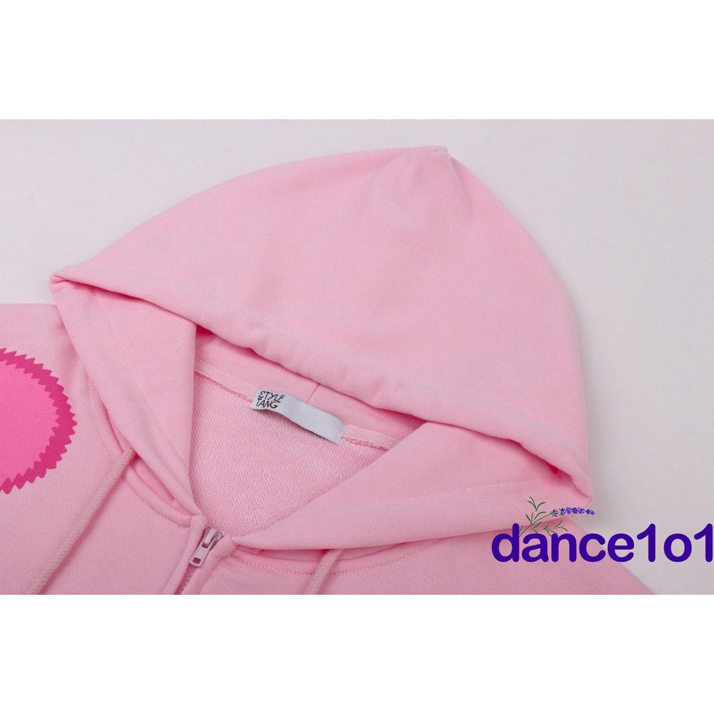 Áo Hoodie Tay Dài Dáng Rộng Có Khóa Kéo In Chữ Sáng Tạo