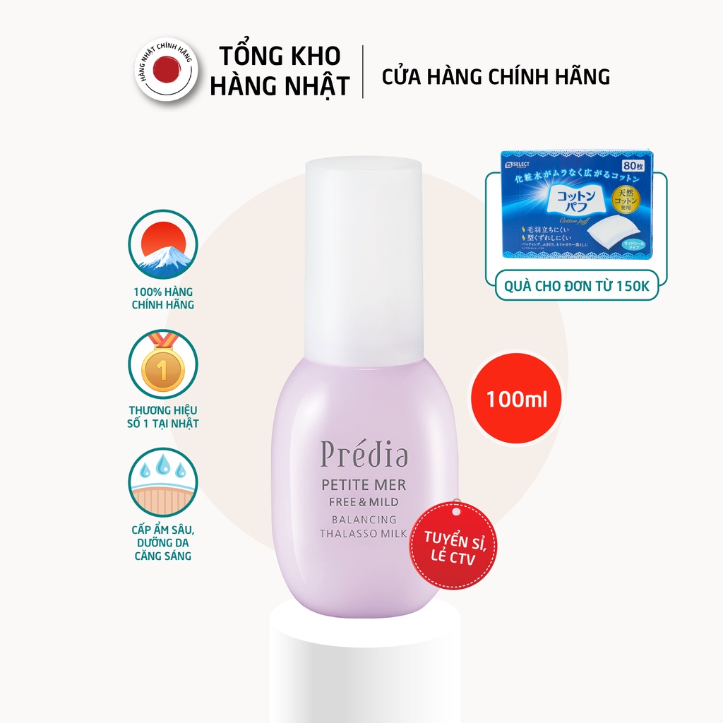 Sữa Dưỡng Ẩm Predia Petite Mer Free &amp; Mild Balancing Thalasso Milk (100ml) Chính Hãng
