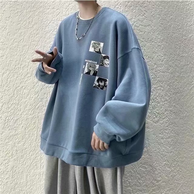 Áo Sweater Dáng Rộng In Hoạt Hình Phong Cách Nhật Bản 3 Màu Size M-5Xl Hợp Thời Trang Cho Các Cặp Đôi