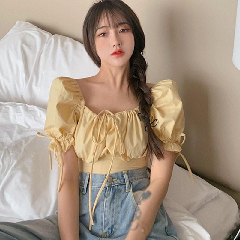 Áo Sơ Mi Ngắn Tay Màu Trơn Phối Nơ Buộc Dây Kiểu Retro Hàn Quốc Cá Tính | BigBuy360 - bigbuy360.vn