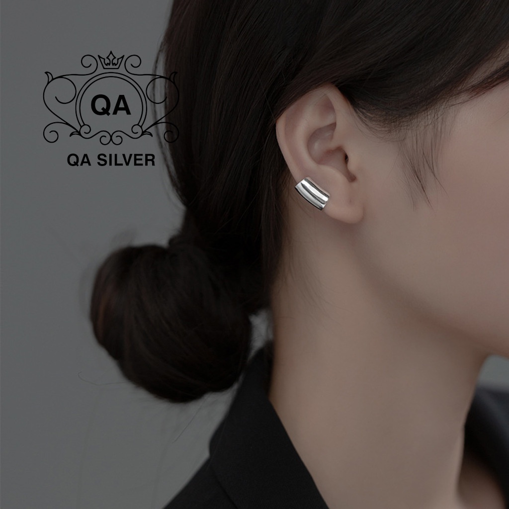 Khuyên tai bạc 925 kẹp vành bản to dày bông nam nữ unisex S925 EARCUFF QA SILVER Earrings EA211102