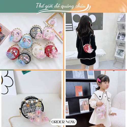 Túi xách hình tròn dành cho bé gái, họa tiết đính kèm siêu xinh - Hàng Quảng Châu Cao Cấp (6130)