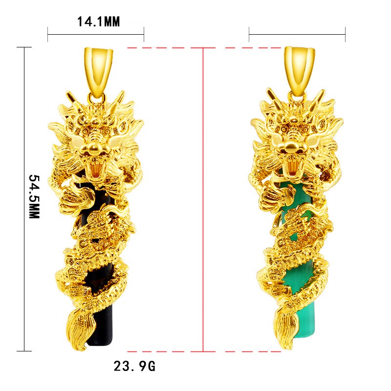 Mặt dây chuyền nam Rồng cuộn cột đá mạ 24k ( đen)