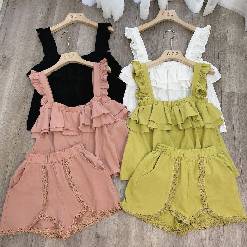 đồ bộ nữ dễ thương 2 dây bèo tầng hàng đẹp nhiều màu
