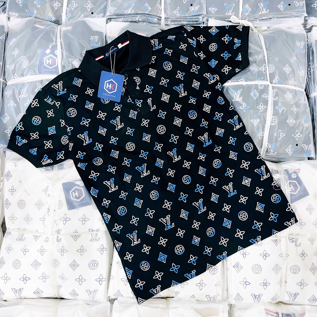 Áo thun nam nữ cổ trụ in họa tiết LV full, áo chất cotton thoáng mát thời trang hot trend giá rẻ