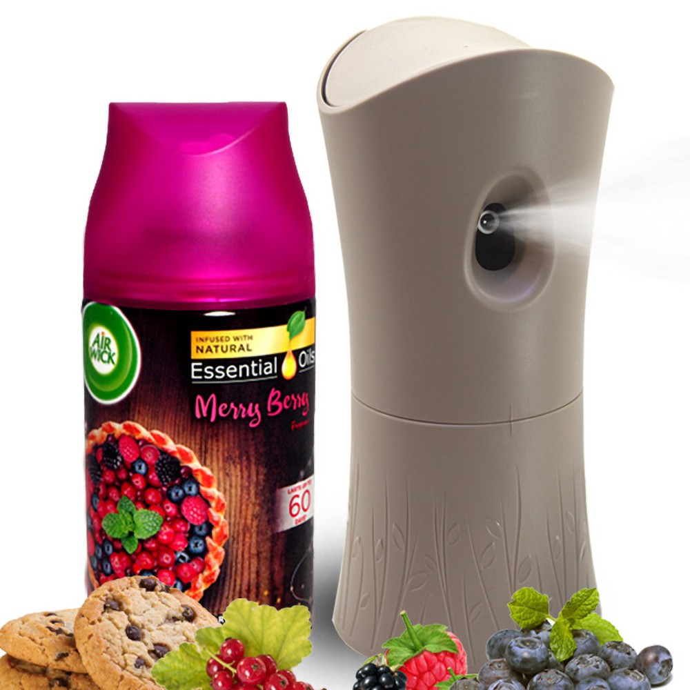 Bộ phun tinh dầu tự động Air Wick Merry Berry 250ml QT09425 - trái cây rừng, máy phun tinh dầu, xịt phòng tự động