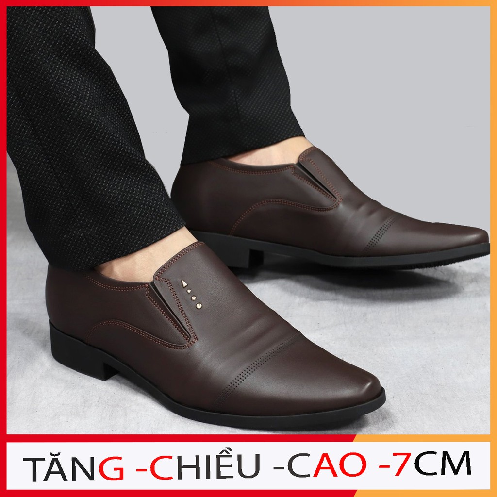 GIÀY TĂNG CHIỀU CAO NAM 7CM DA BÒ ĐẾ CAO SU KHÂU [ bảo hành 12 tháng]