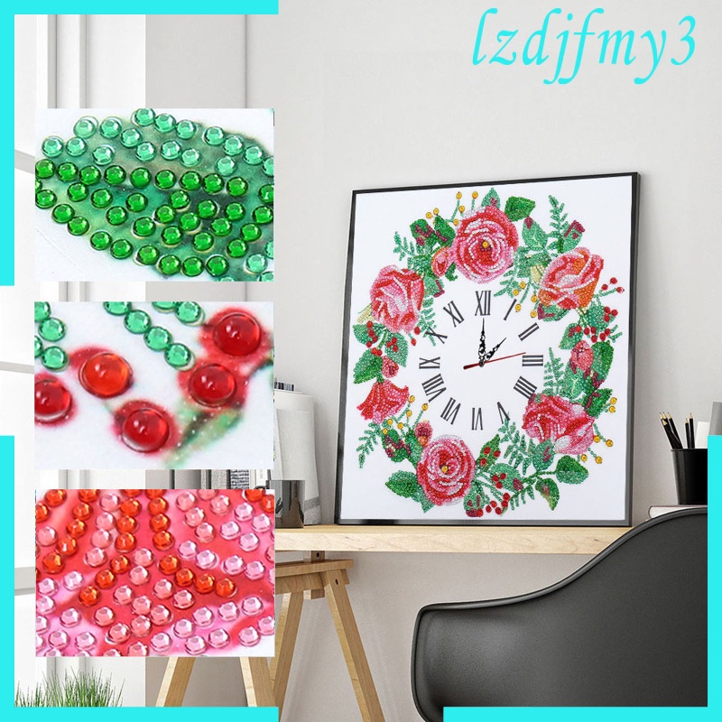 Bộ tranh đính đá đồng hồ tự làm hình hoa treo tường trang trí ấm áp