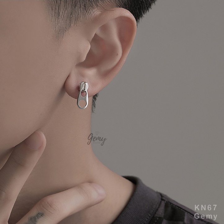 Khuyên tai nam bạc 925 nam nữ hình khoá kéo độc đáo, cá tính, unisex Zipper (1 chiếc) | GEMY SILVER KN67
