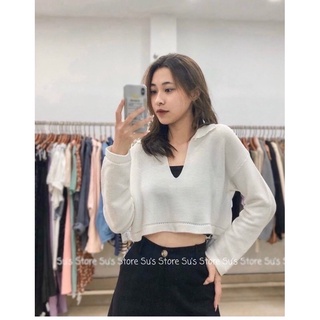 🌼Áo len dài tay crotop cổ bẻ kiểu V