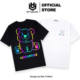 Áo thun phản quang gấu love face cotton 75% form rộng unisex nam nữ đẹp.