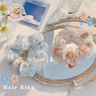 Thêu hoa vòng tóc màu hồng lãng mạn ngọt ngào organza ruột già vòng tròn dây tóc Ins đội đầu cô gái phụ kiện tóc