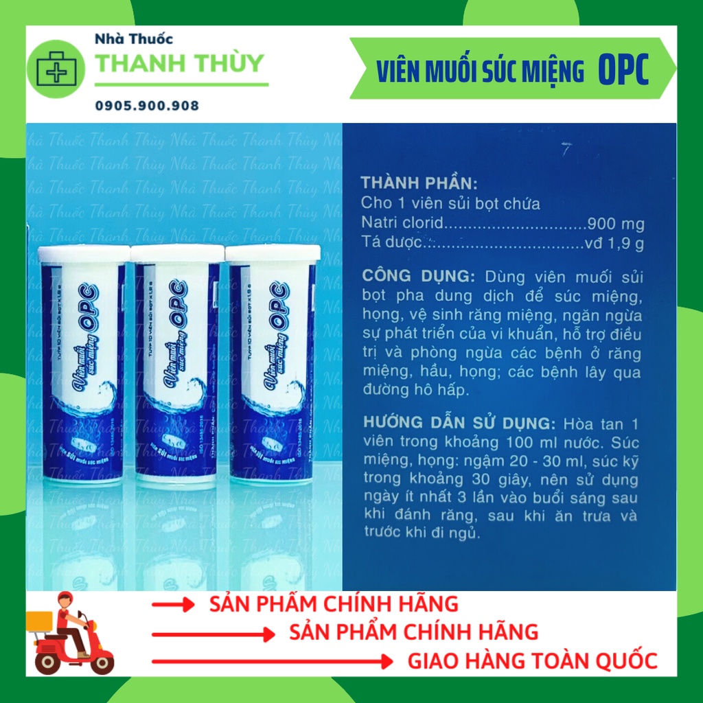 Viên Muối Súc Miệng OPC NaCl 0,9%[Tuýp 10 Viên Sủi Bọt] - Nước Muối Sinh Lý Dạng Viên Tự Pha Súc Miệng Vệ Sinh Hàng Ngày