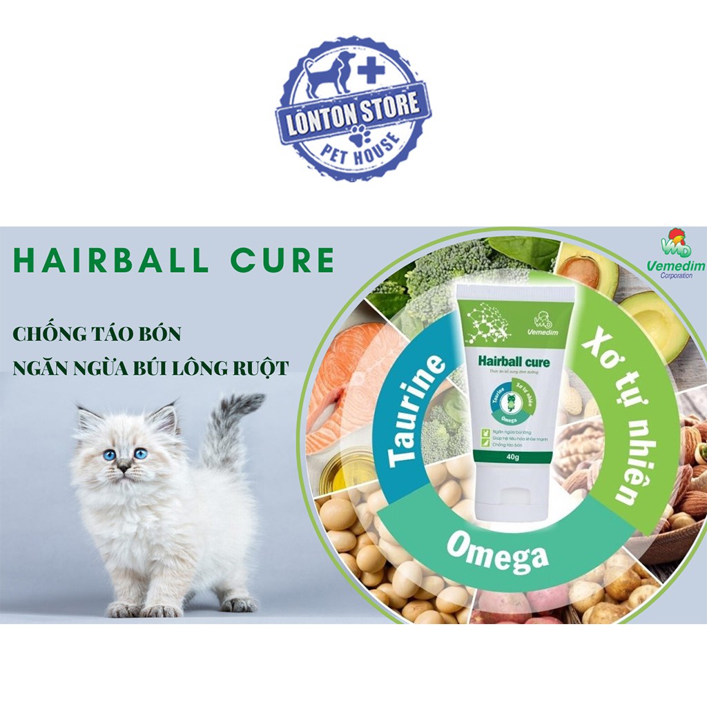 VEMEDIM Hairball Cure - Giải Quyết Búi Lông Trong Dạ Dày Và Ruột Chó Mèo, Chống Táo Bón 50g - Lonton Store