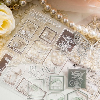 Sticker nhãn dán trong suốt hình tem thư vintage retro trang trí bullet journal, sổ tay, thiệp, quà tặng