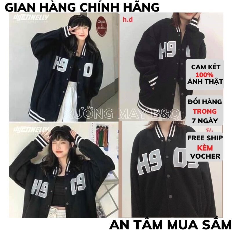 Áo Bomber UNISEX in chữ H909 ,  Cổ Có Cúc Bấm Chất Liệu dù 2 lơp Chất Đẹp nữ hàn quôc XMTC2