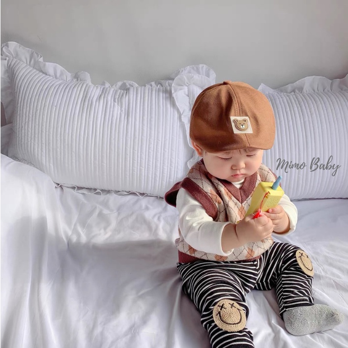 Mũ nón bere chất liệu kaki đính hình gấu dễ thương cho bé MH174 Mimo baby