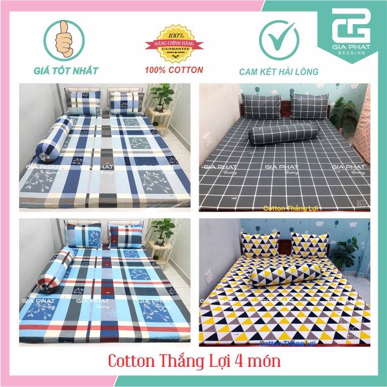 [ Link 2] Bộ ga giường gối Cotton Thắng Lợi 4 món 100% chuẩn logo ( được chọn mẫu)