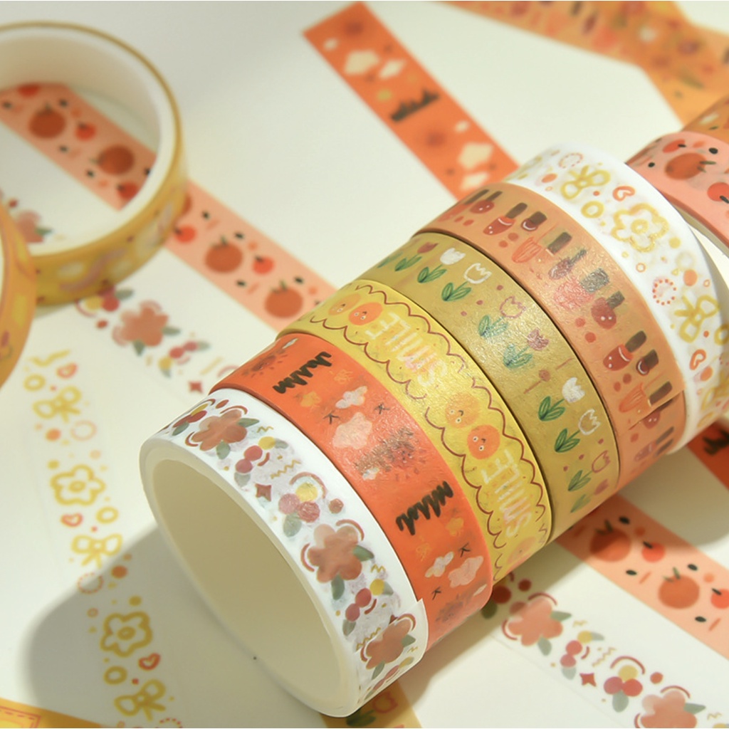 [Size 10mm*2m] Set 5 cuộn băng keo trang trí paper washi tape phong cách Hàn Quốc