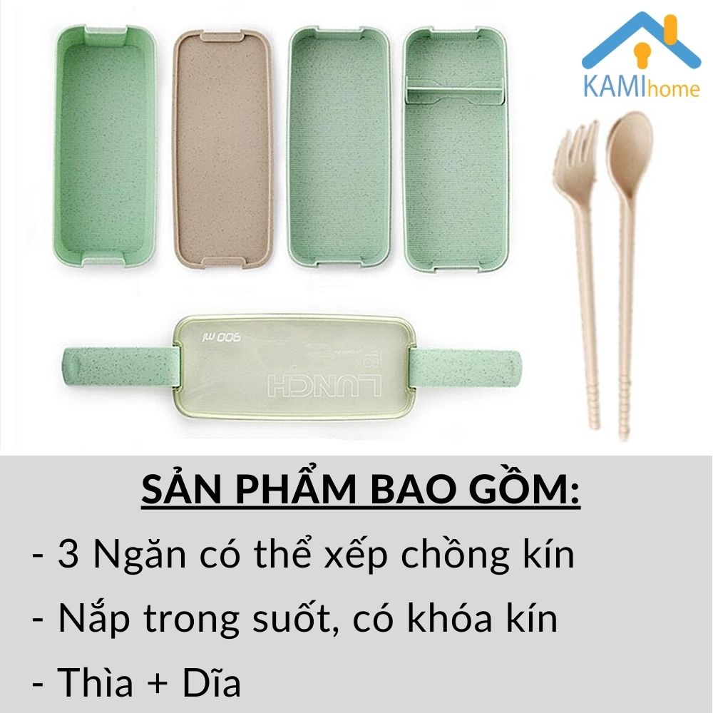 Hộp đựng cơm văn phòng ❤️Dùng được Lò Vi sóng❤️Loại 3 tầng 900ml❤️chất liệu lúa mạch an toàn mã 20052 | BigBuy360 - bigbuy360.vn