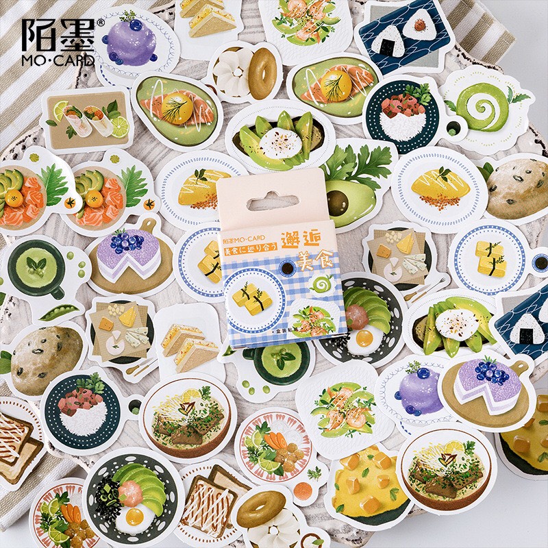 Hộp 46 Sticker Chủ Đề Đồ Ăn Trang Trí Sổ, Làm Bullet Journal - Food Sticker