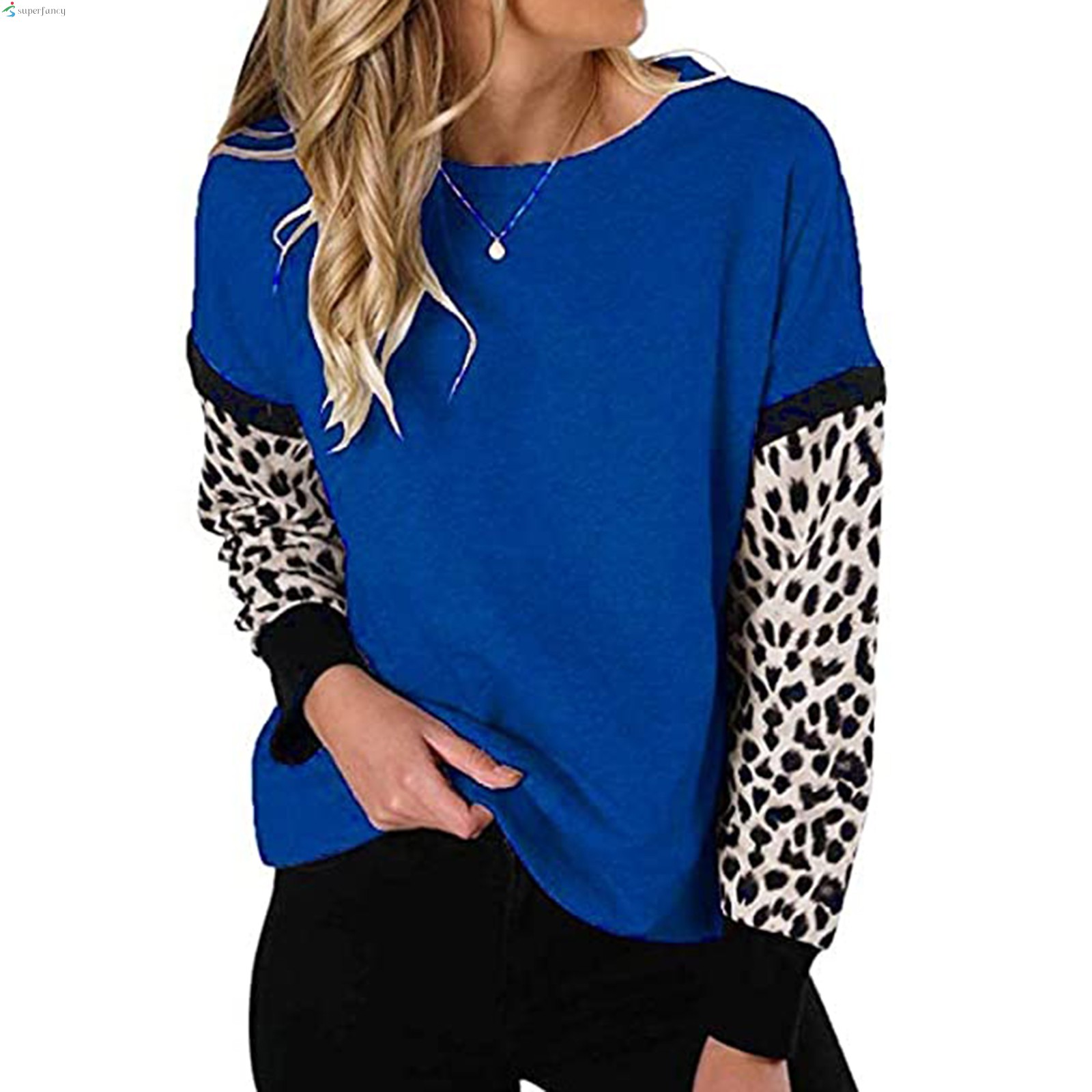 Sweatshirt for Women Long Sleeve Popular Leopard Patern Round Neck Loose Blouse