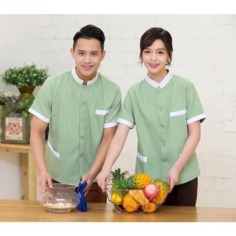 Áo đồng phục nhân viên nhà hàng khách sạn tay ngắn dễ giặt sạch thoải mái