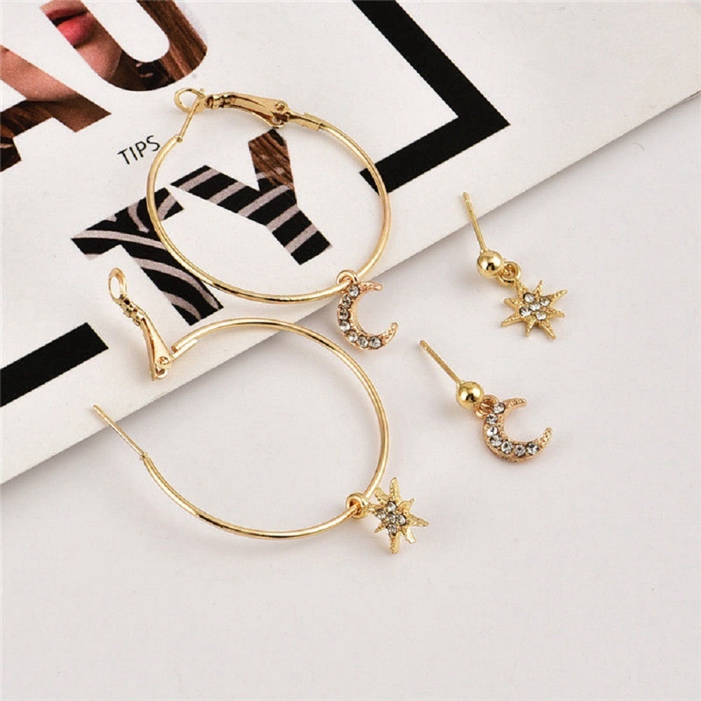 Set 4 bông tai nhiều kiểu phong cách bohemian
