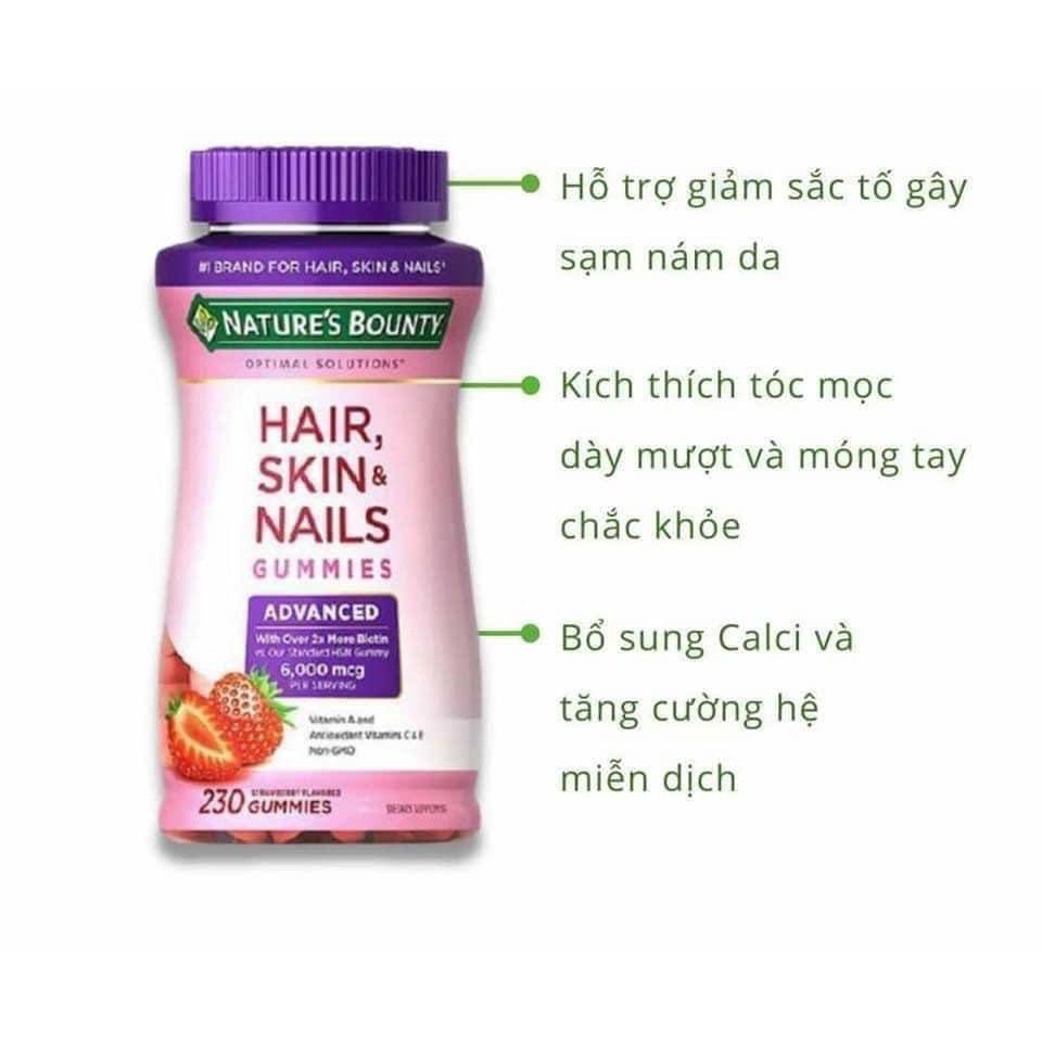 Kẹo dẻo mọc tóc, đẹp da ⚡ HÀNG CAO CẤP ⚡ Kẹo dẻo Hair, Skin & Nails Gummies, 230 viên, Vị dâu, 6000mcg Biotin