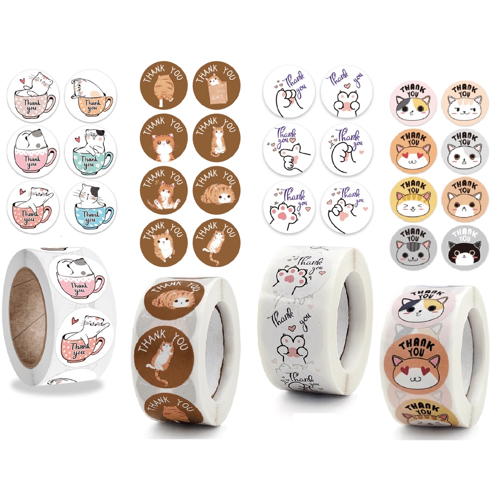 Cuộn 500 sticker thank you, nhãn dãn cảm ơn, tem tròn cảm ơn họa tiết dễ thương đáng yêu
