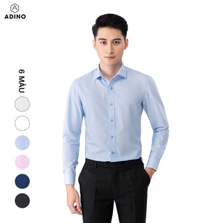 Áo sơ mi nam xanh nhạt dài tay ADINO vải nến lụa sợi sồi modal dáng công sở slimfit hơi ôm trẻ trung S304