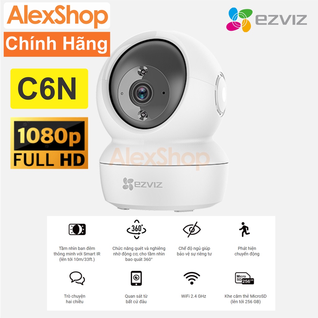Camera WiFi Ezviz C6N 2K / FullHD, Đàm Thoại 2 Chều, Xoay 360 - Chính Hãng