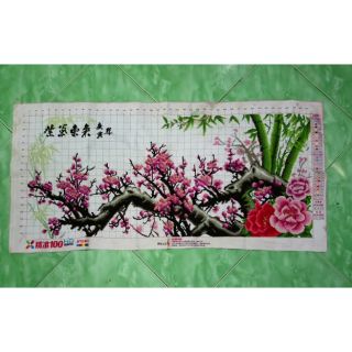 Tranh thêu thành phẩm hoa khai phú quý kt 1m05*50p