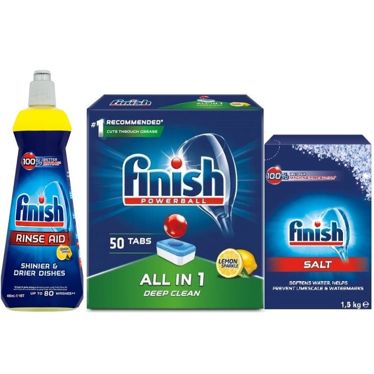 Combo Viên rửa bát finish 50V+Muối Finish 1.5kg+Bóng 400ml