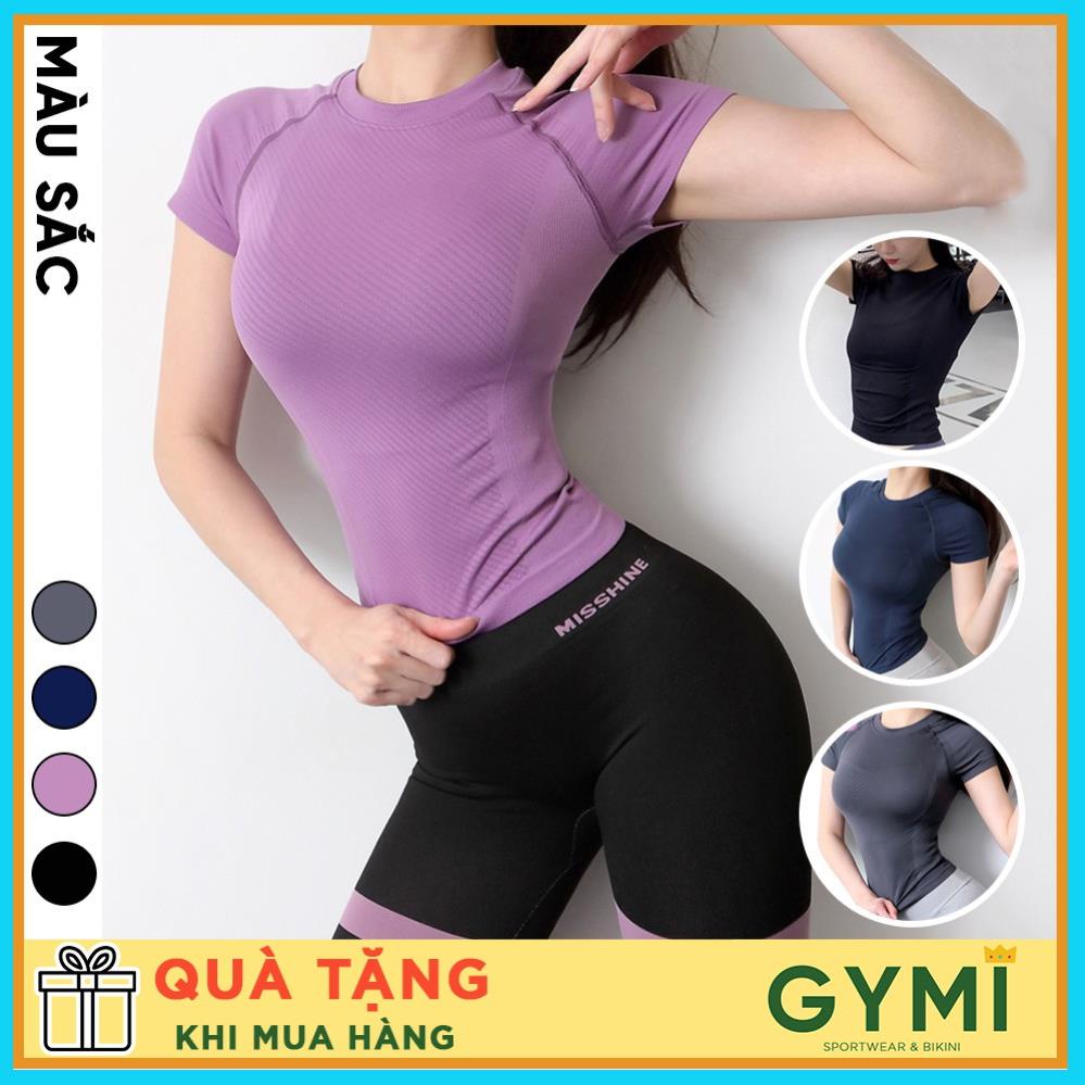 Áo tập gym yoga nữ body GYMI AC16 dáng áo thun ngắn tay chất dệt thấm mồ co giãn tốt thích hợp thể thao chạy bộ Đẹp