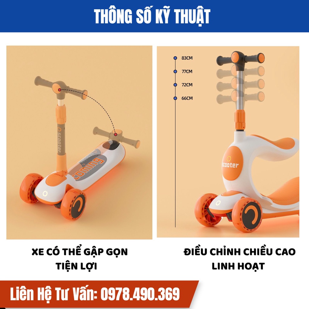 Xe trượt scooter cao cấp đa năng 3 trong 1, Xe chòi chân, xe trượt Scooter, Bập bênh cho bé