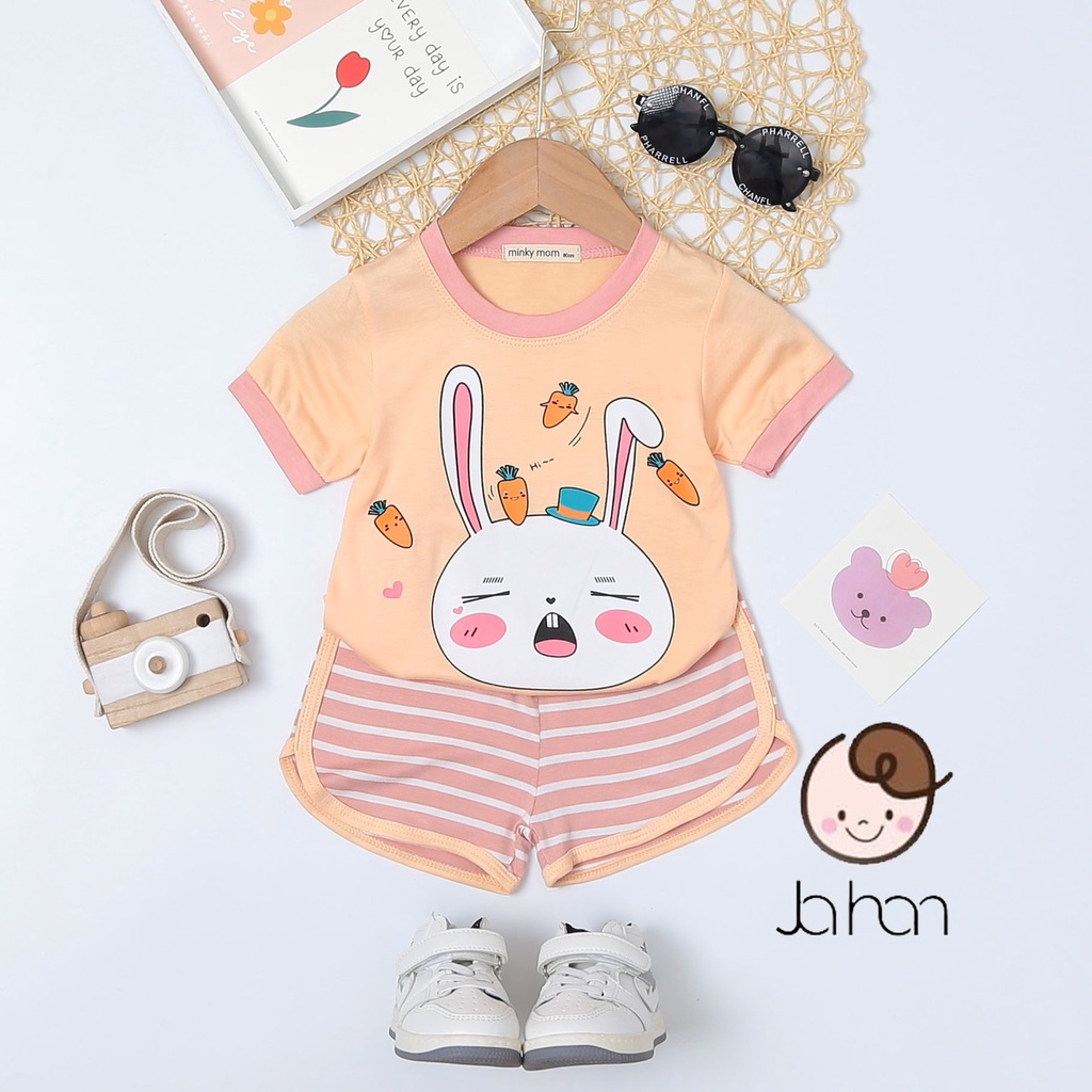 Bộ Cộc Thun Lạnh Cho Bé Trai Bé Gái Minky Mom Họa Tiết Động Vật Đáng Yêu Quần Kẻ, Bộ Mặc Nhà Cho Bé - TN5