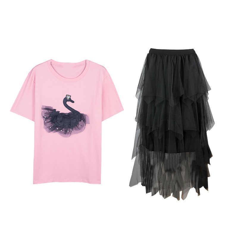 Bộ Áo Thun Ngắn Tay + Chân Váy Lưới Lưng Cao Thời Trang Mùa Hè 2022 Cho Nữ