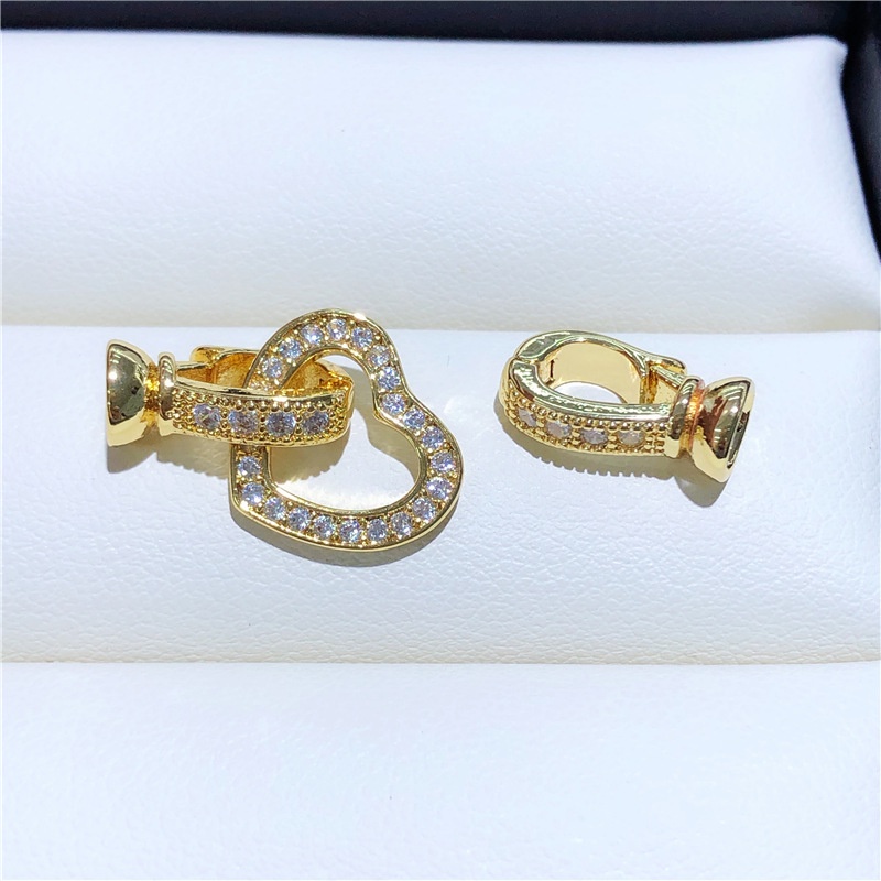 1 Vòng cổ / Vòng Tay Chuỗi Hạt Ngọc Trai Mặt Hình Trái Tim Mạ Vàng Đồng Đính Đá Zircon Một Hàng Khóa Cài