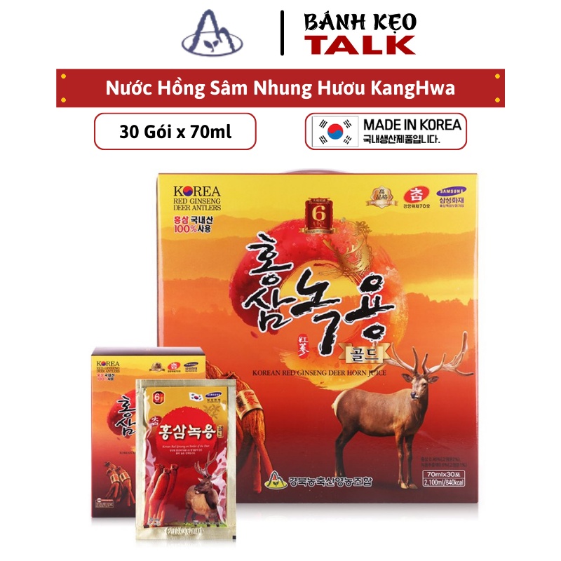 (Date 1/2025)Nước Hồng Sâm Nhung Hươu Kanghwa Hàn Quốc,Hộp 30 gói x 70ml - Tăng Đề Kháng, Chống Lão Hóa, Ngừa B