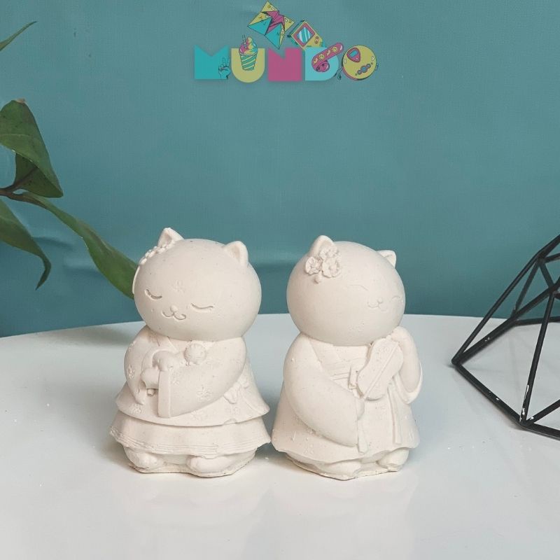 Combo 2 tượng tô màu  cao cấp chọn mẫu SIZE M MÈO TIỂU THƯ, tượng thạch cao MUNDO